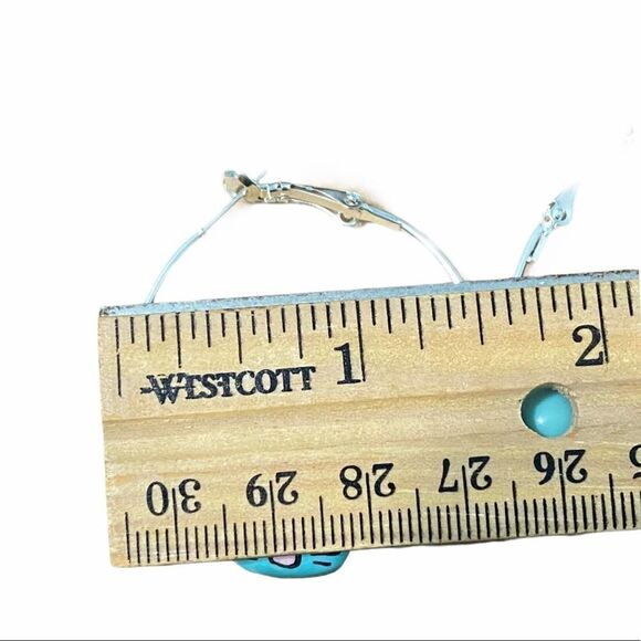 Cat Charm Beaded Hoop Earrings Silver Teal Beads - Picture 3 of 5